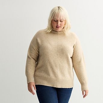 Plus Size Nine West Soft Funnel Neck Relaxed Sweater