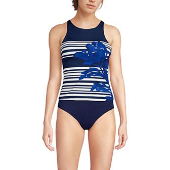 Petite Lands' End Tugless High Neck Strappy Back Tankini Swimsuit Top