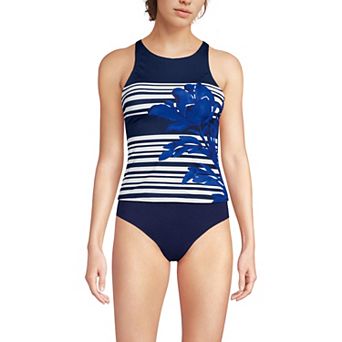 Petite Lands' End Tugless High Neck Strappy Back Tankini Swimsuit Top