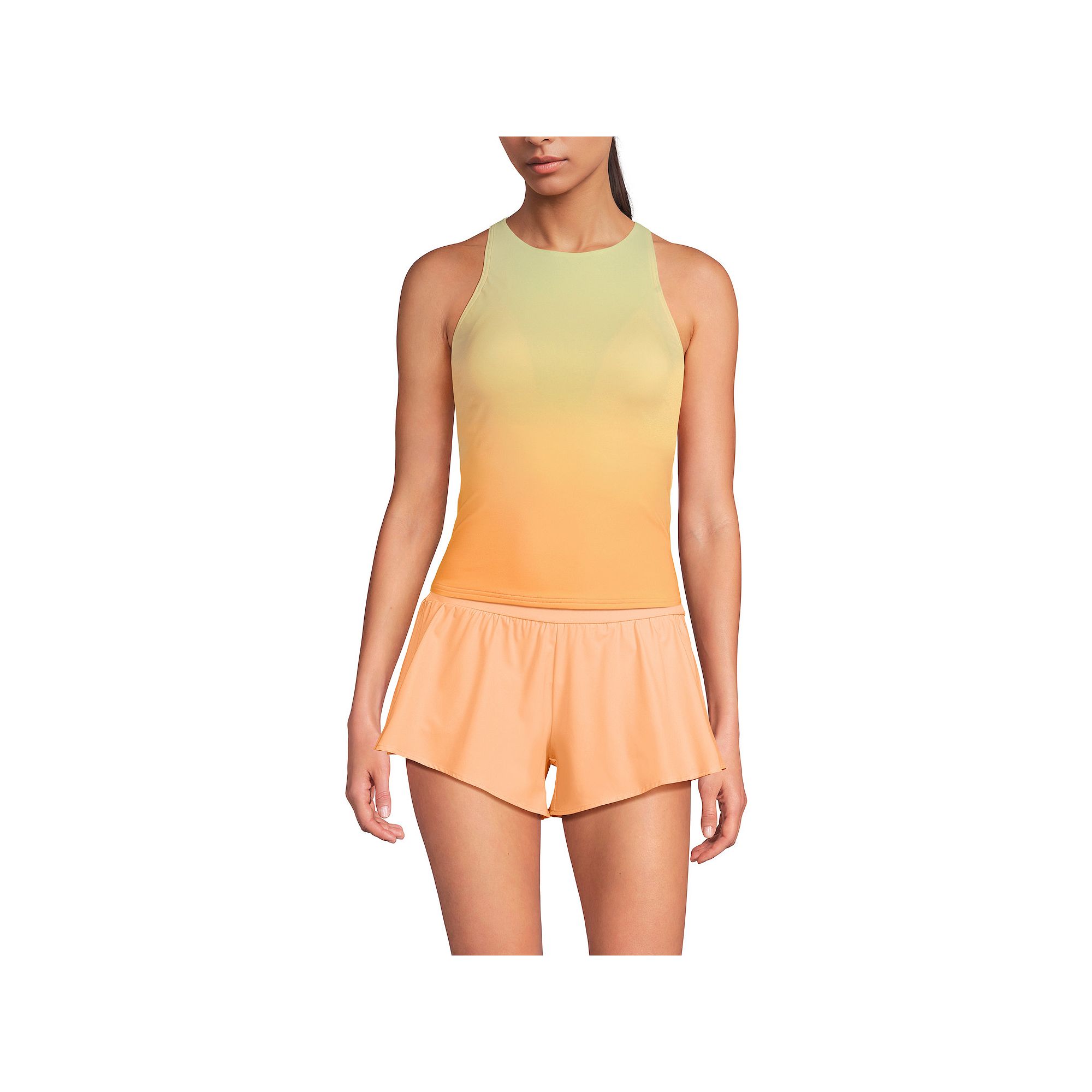 Petite Lands End Tugless High Neck Strappy Back Tankini Swimsuit Top, Wome