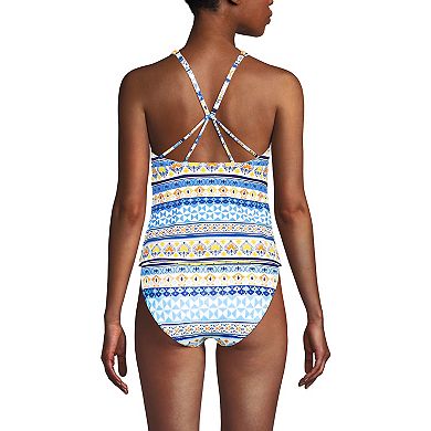 Women's Lands' End High Neck Strappy Back Tankini Swim Top