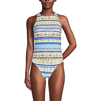 Women's Lands' End High Neck Strappy Back Tankini Swim Top