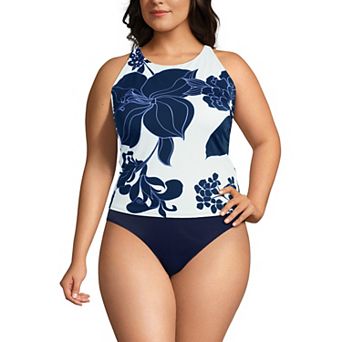Plus Size Lands' End DD-Cup Tugless High Neck Strappy Back Tankini Swimsuit Top