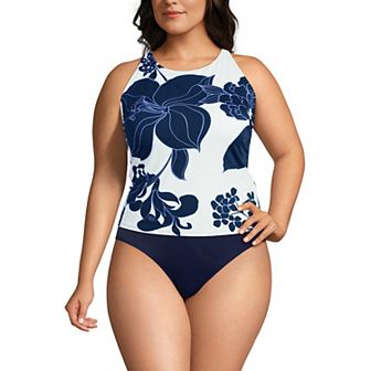 Plus Size Lands' End DDD-Cup Tugless High Neck Strappy Back Tankini Swimsuit Top