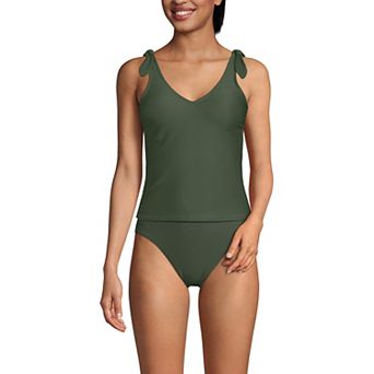 Women's Lands' End Tie Shoulder Ribbed Flutter Tankini Top