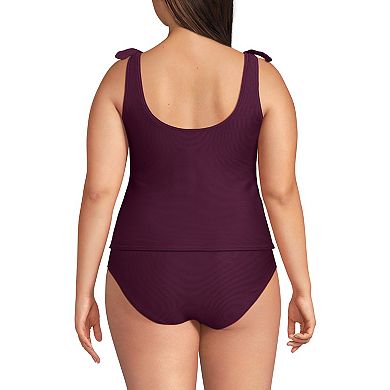 Plus Size Lands' End Tie Shoulder Ribbed Flutter Tankini Top
