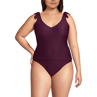 Plus Size Lands' End Tie Shoulder Ribbed Flutter Tankini Top