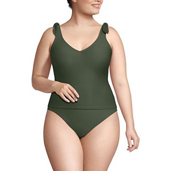 Plus Size Lands' End Tie Shoulder Ribbed Flutter Tankini Top