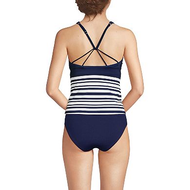 Women's Lands' End High Neck Strappy Back Tankini Swim Top