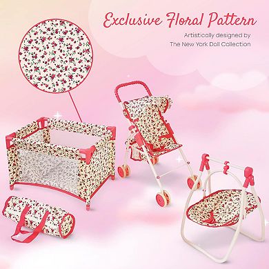 3-1 Baby Doll Furniture Set with Baby Doll Stroller, Baby Doll Crib, Baby Doll Swing
