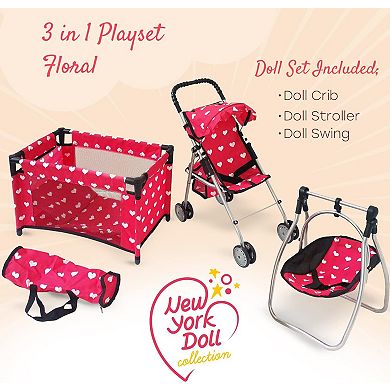 3-1 Baby Doll Furniture Set with Baby Doll Stroller, Baby Doll Crib, Baby Doll Swing