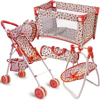 3-1 Baby Doll Furniture Set with Baby Doll Stroller, Baby Doll Crib, Baby Doll Swing