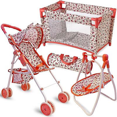 The New York Doll Collection 3-1 Baby Doll Furniture Set, Floral
