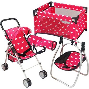 3-1 Baby Doll Furniture Set with Baby Doll Stroller, Baby Doll Crib, Baby Doll Swing