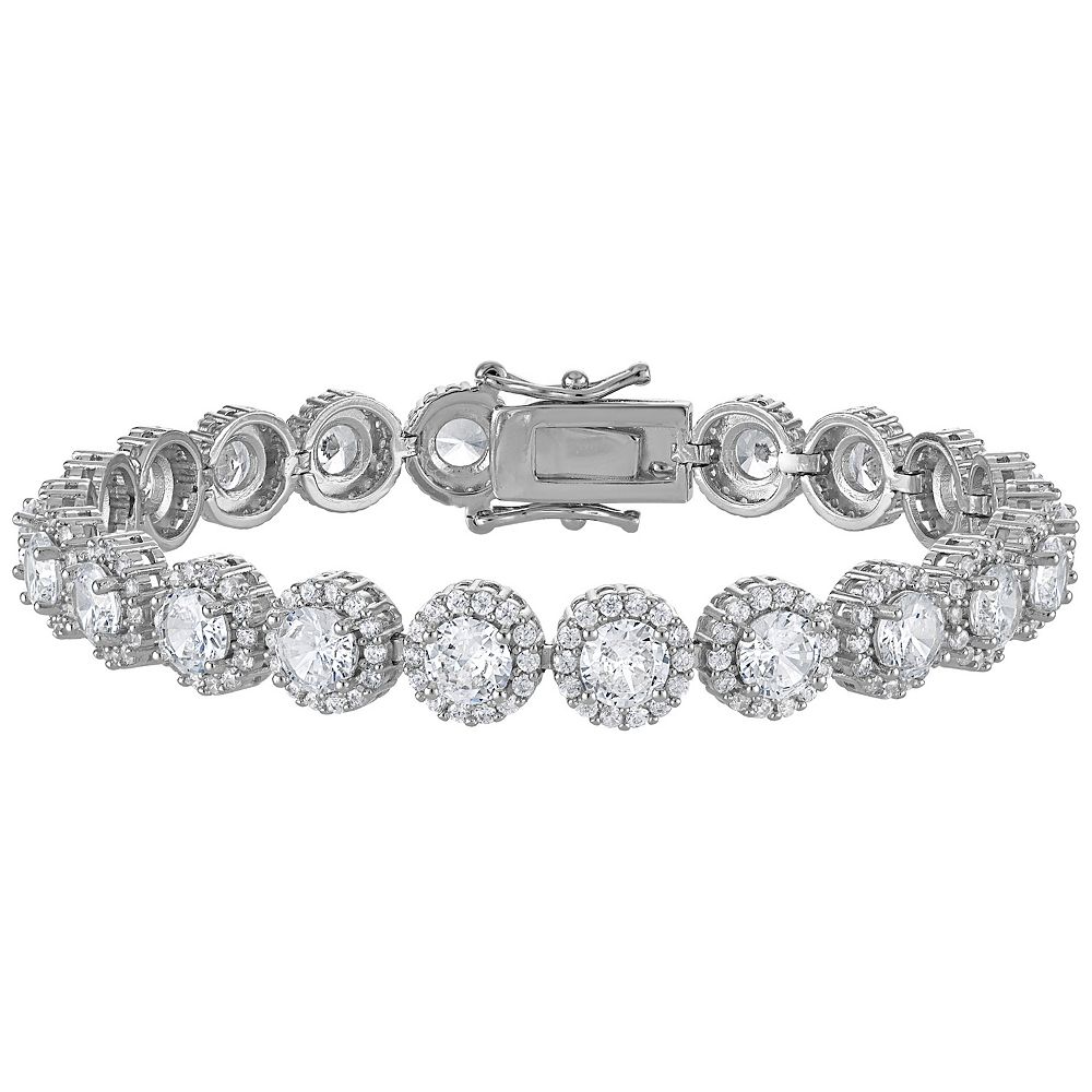 Sterling Silver Ladies Halo Tennis Cubic Zirconia Bracelet main image 1