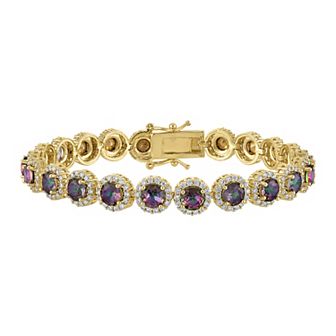 Ivy Sharpe Gold Plated Simulated Gemstone Halo Tennis Bracelet