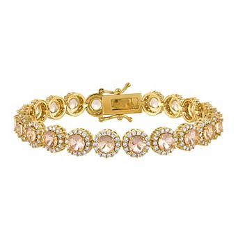 Ivy Sharpe 14k Gold Plated Colored Cubic Zirconia Halo Tennis Bracelet