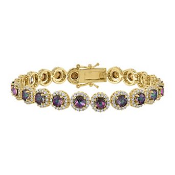 Ivy Sharpe 14k Gold Plated Colored Cubic Zirconia Halo Tennis Bracelet