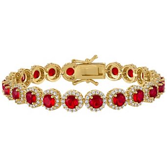 Ivy Sharpe 14k Gold Plated Colored Cubic Zirconia Halo Tennis Bracelet