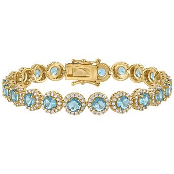 Ivy Sharpe 14k Gold Plated Colored Cubic Zirconia Halo Tennis Bracelet