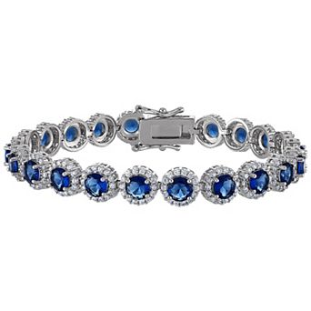 Ivy Sharpe 14k Gold Plated Colored Cubic Zirconia Halo Tennis Bracelet