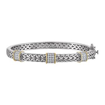 Ivy Sharpe Silver Tone Cubic Zirconia Weave Bangle Bracelet