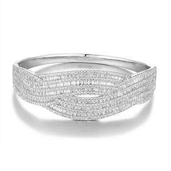 Ivy Sharpe Silver Plated Cubic Zirconia Crossover Bangle Bracelet