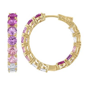 Ivy Sharpe Rose Gold Plated Pink Cubic Zirconia Inside Outside Hoop Earrings