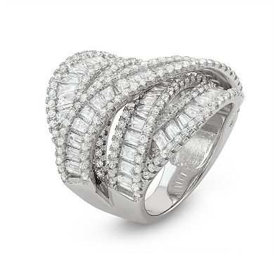 Ivy Sharpe Silver Plated Cubic Zirconia Crossover Ring