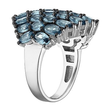 Ivy Sharpe Rhodium Plated Simulated Blue Topaz Ring