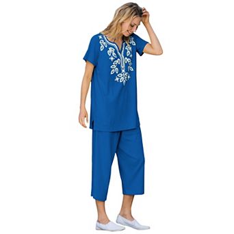 Woman Within Plus Size Printed Tunic And Capri Set