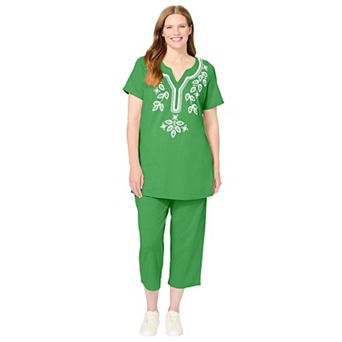 Woman Within Plus Size Printed Tunic And Capri Set