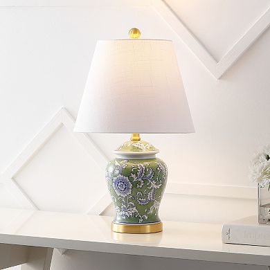 Penelope French Country Cottage Ceramic Iron Chinoiserie Ginger Jar LED Table Lamp