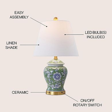 Penelope French Country Cottage Ceramic Iron Chinoiserie Ginger Jar LED Table Lamp