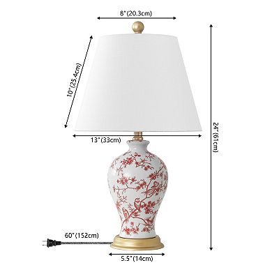 Grace French Country Cottage Ceramic Iron Floral Urn LED Table Lamp