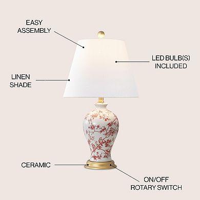 Grace French Country Cottage Ceramic Iron Floral Urn LED Table Lamp