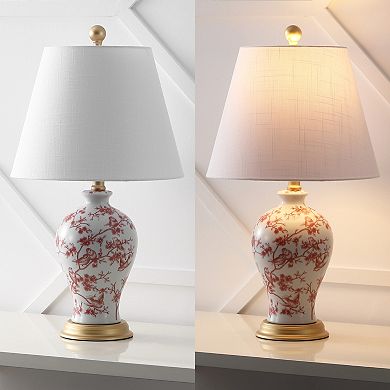 Grace French Country Cottage Ceramic Iron Floral Urn LED Table Lamp