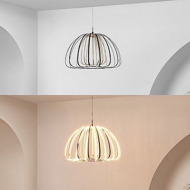 Gigi Modern Glam Metal Adjustable Dimmable Stripe Cage Integrated LED Pendant