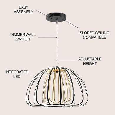 Gigi Modern Glam Metal Adjustable Dimmable Stripe Cage Integrated LED Pendant