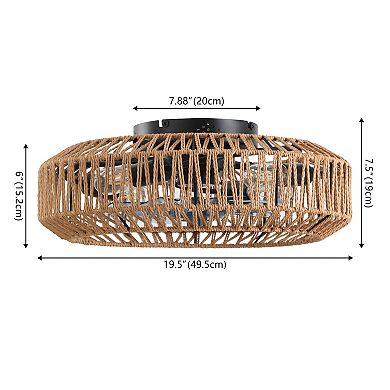 Rowan 4-Light Bohemian LED Ceiling Fan, Remote-Controlled, 6-Speed, Rattan Lantern, Modern Design