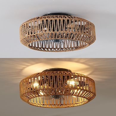 Rowan 4-Light Bohemian LED Ceiling Fan, Remote-Controlled, 6-Speed, Rattan Lantern, Modern Design