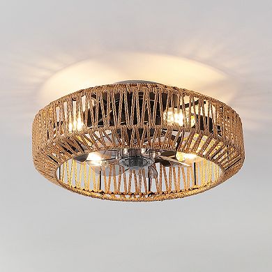 Rowan 4-Light Bohemian LED Ceiling Fan, Remote-Controlled, 6-Speed, Rattan Lantern, Modern Design