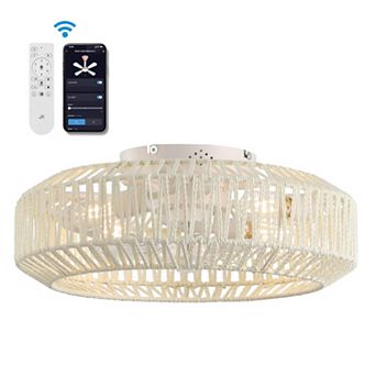 Rowan 4-Light Bohemian LED Ceiling Fan, Remote-Controlled, 6-Speed, Rattan Lantern, Modern Design