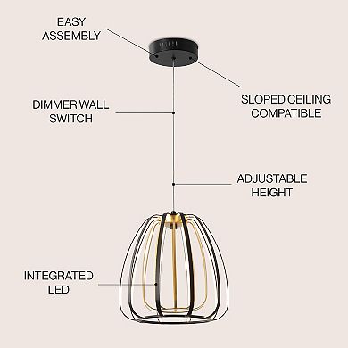 Gigi Modern Glam Metal Adjustable Dimmable Stripe Cage Integrated LED Pendant