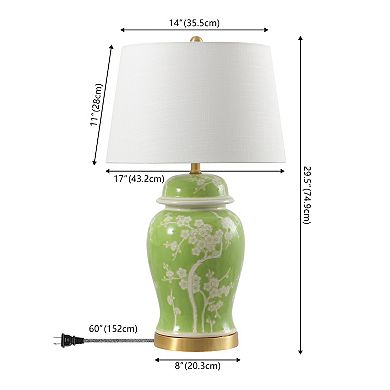 Gracie Traditional Cottage Ceramic Metal Ginger Jar LED Table Lamp