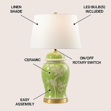 Gracie Traditional Cottage Ceramic Metal Ginger Jar LED Table Lamp