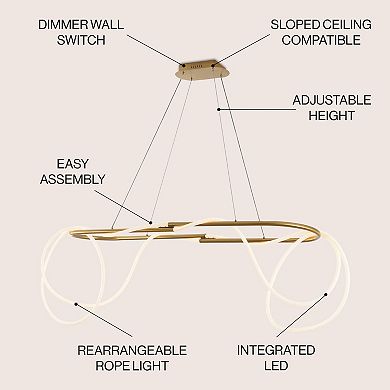 Lisette Contemporary Minimalist Adjustable Silicone Rope Metal Dimmable Integrated LED Chandelier