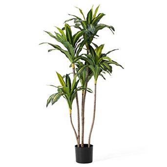 Glitzhome 4.5ft. Delightful Faux Dracaena Fragrans Plants in Pot