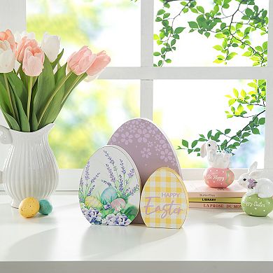 Glitzhome 7.75"H Lovely Happy Easter Wooden Eggs Table Decor