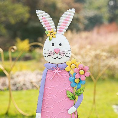 Glitzhome 36"H Metal Bunny Girl Yard Stake